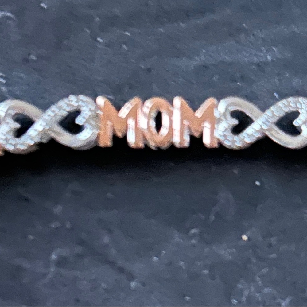 Sterling 'MOM' Heart Link Bracelet - Rose Gold & Silver with Diamond accents - Picture 5 of 7